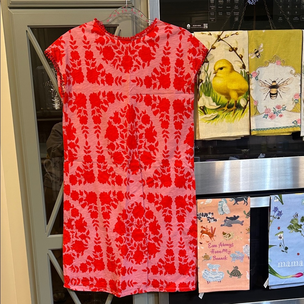 Boden Red and Pink Floral Cotton Tee  Dress Size 6 Summer Boho